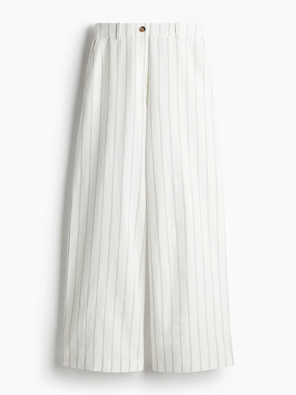 H&M Linen Blend Pinstripe Wide Leg Trousers Coastal Minimalist Tailored Chic